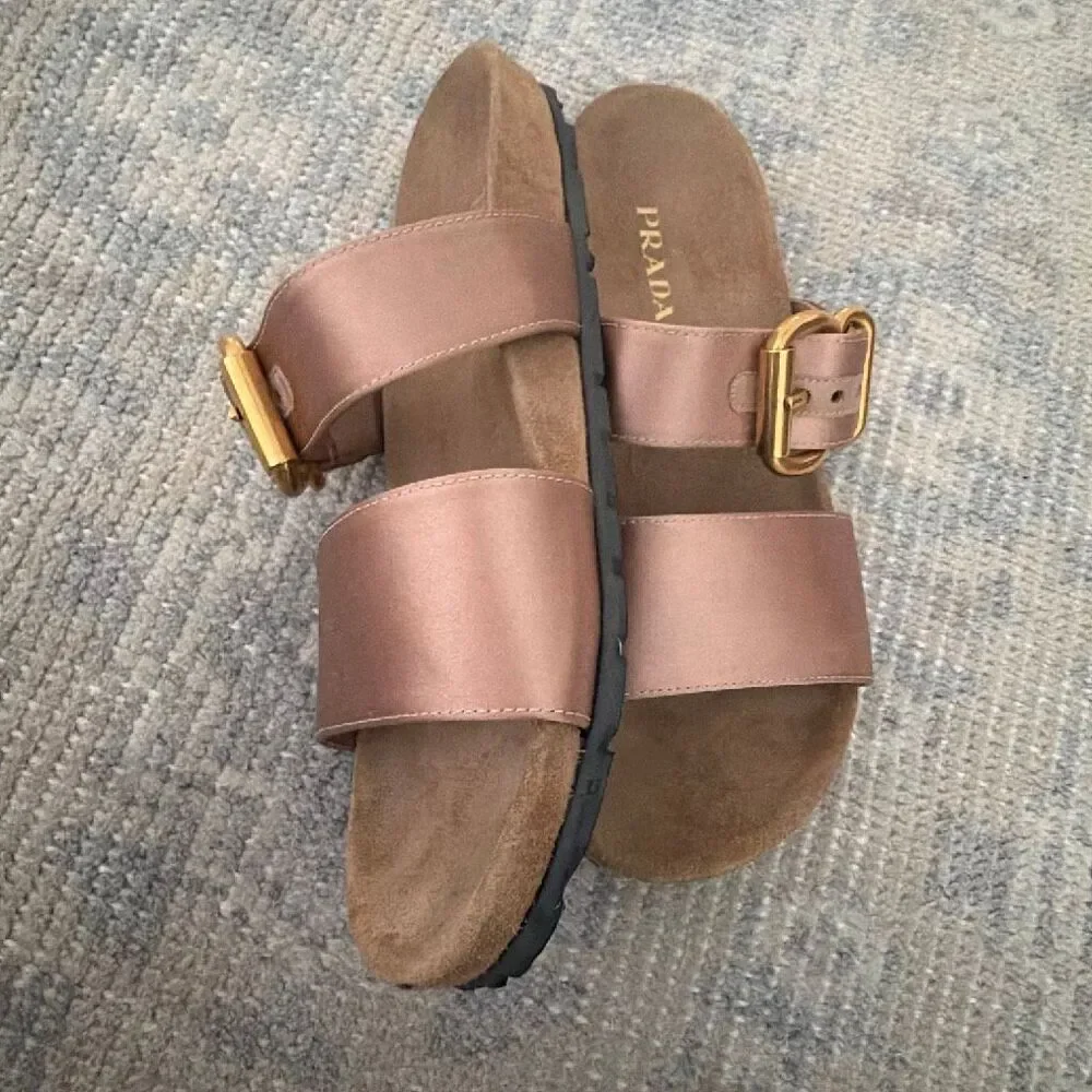 Prada Buckle Slides Rose Gold size 39.5